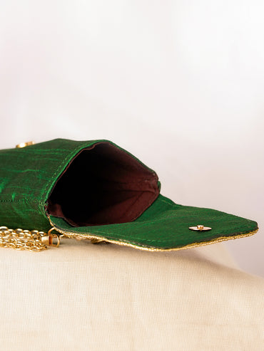 Regal Green Embroidered Festive Mobile Sling Pouch