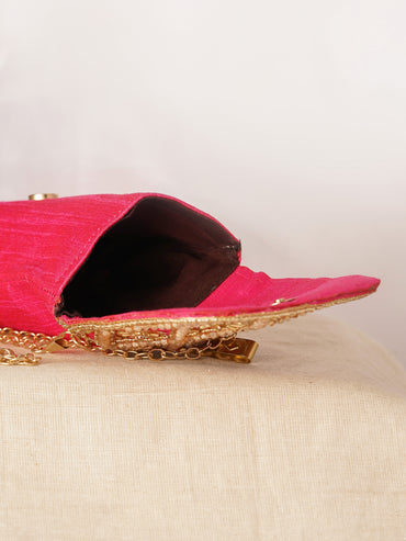 Hot Pink Embroidered Festive Mobile Sling Pouch