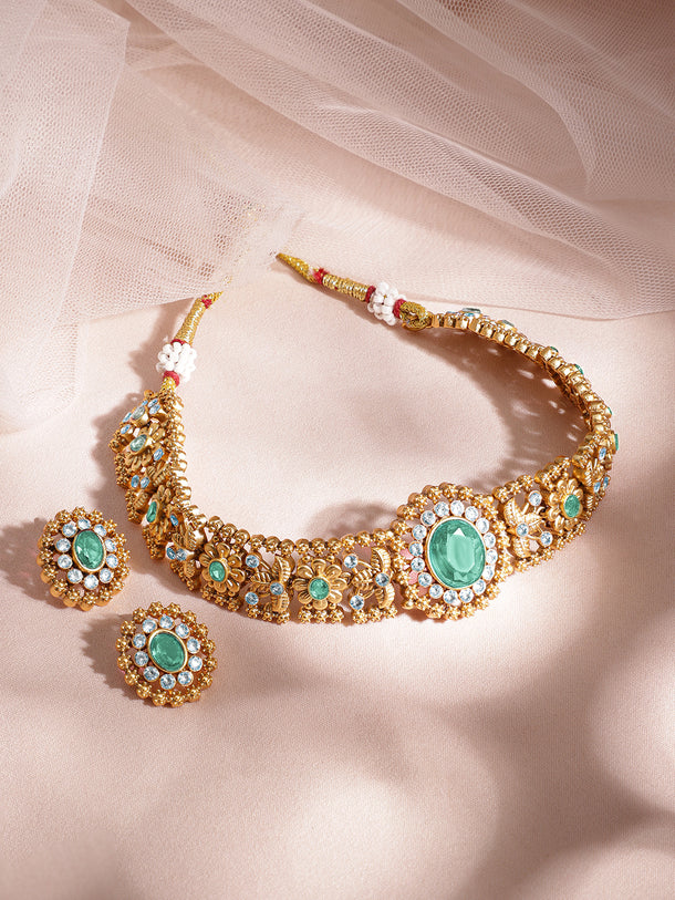 American Diamond Zirconia Green Choker Set