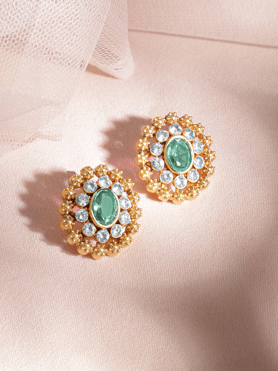 Rubans 24K Gold Plated Ruby, Emerald & White Cubic Zirconia Stone Studded Handcrafted Floral Choker Jewelry Set