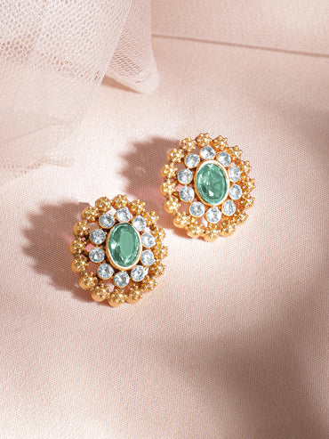 Rubans 24K Gold Plated Ruby, Emerald & White Cubic Zirconia Stone Studded Handcrafted Floral Choker Jewelry Set