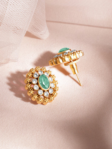 Rubans 24K Gold Plated Ruby, Emerald & White Cubic Zirconia Stone Studded Handcrafted Floral Choker Jewelry Set