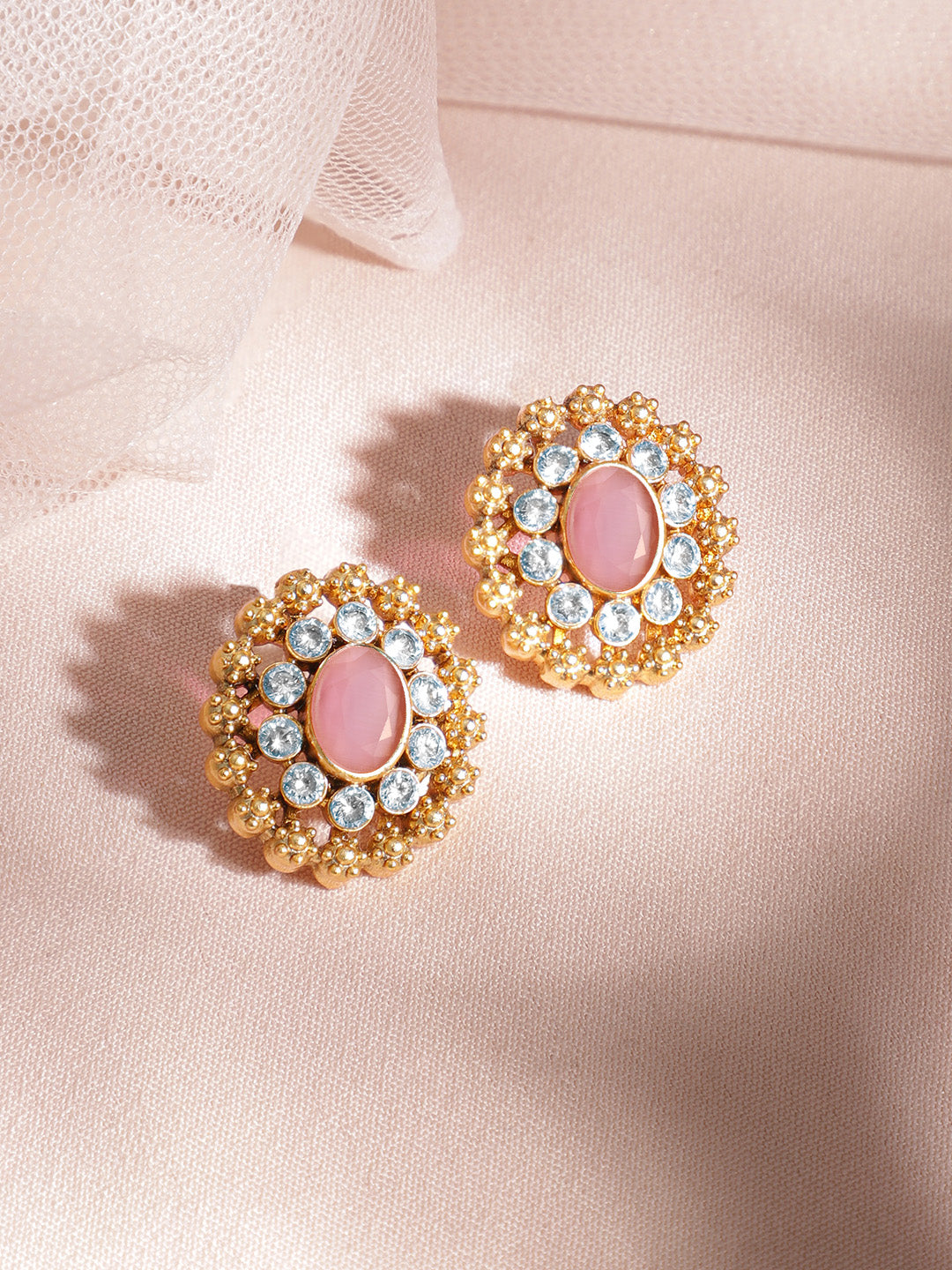 Rubans 24K Gold Plated Ruby, Emerald & White Cubic Zirconia Stone Studded Handcrafted Floral Choker Jewelry Set