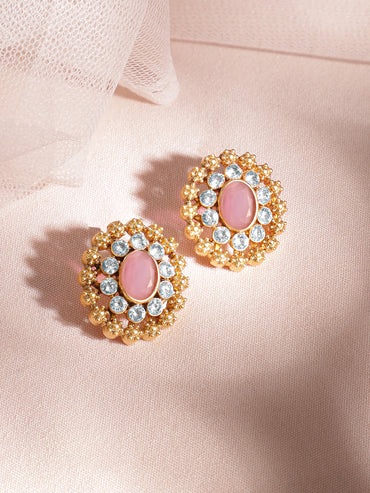 Rubans 24K Gold Plated Ruby, Emerald & White Cubic Zirconia Stone Studded Handcrafted Floral Choker Jewelry Set