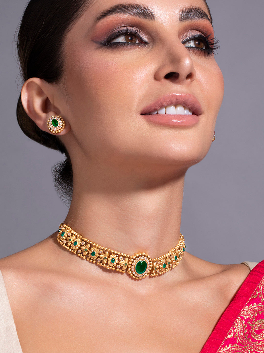 Enchanting Green Gold Plated Choker Set