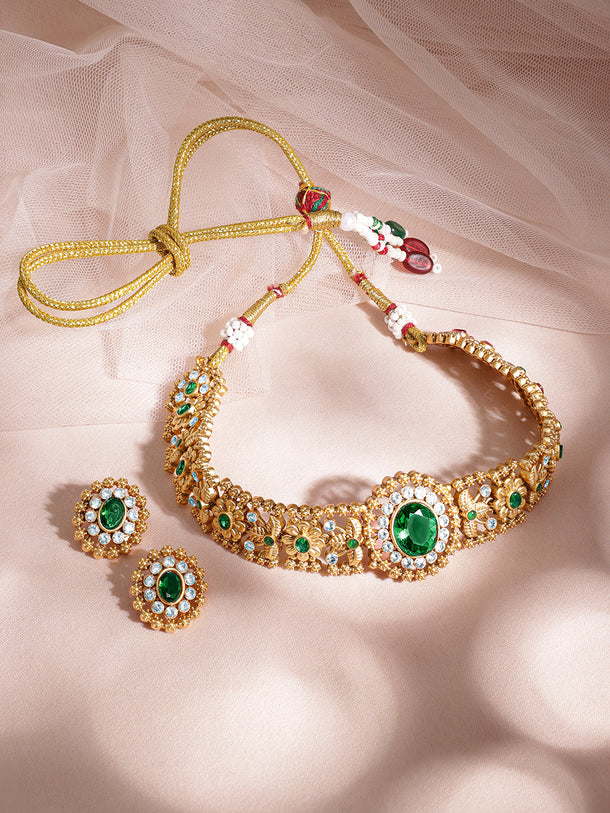 Enchanting Green Gold Plated Choker Set