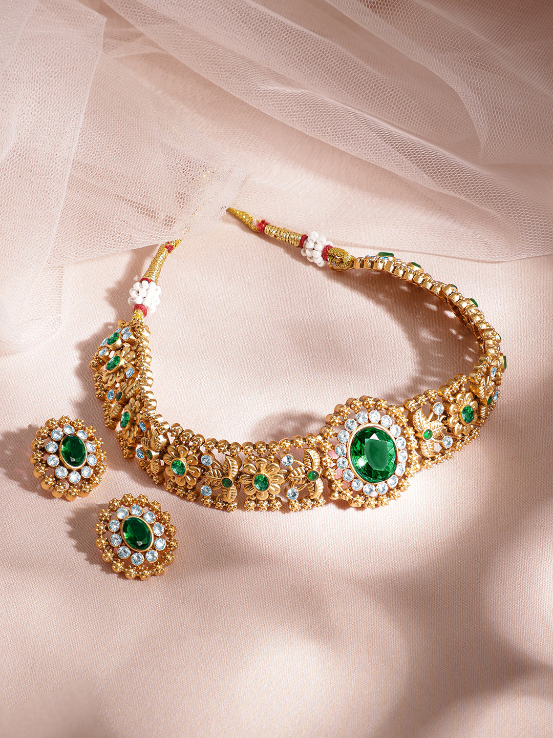 Enchanting Green Gold Plated Choker Set
