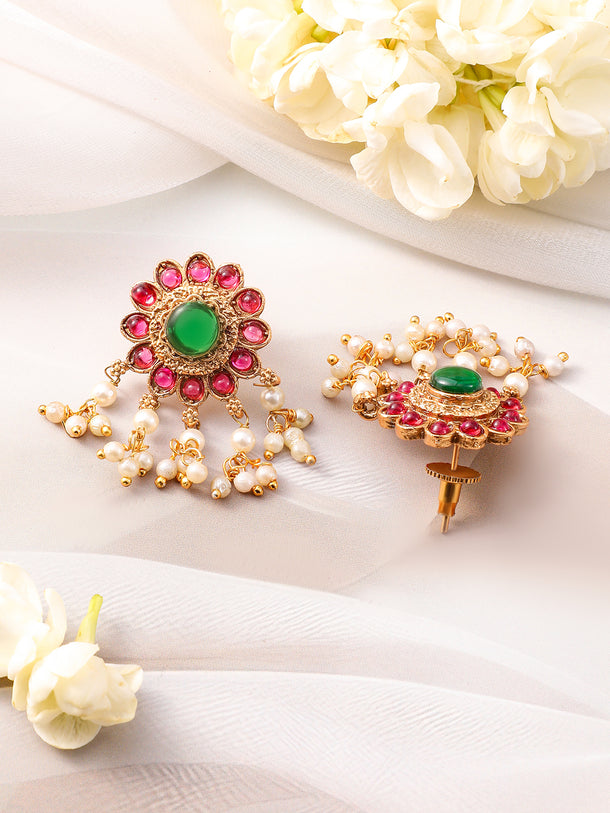 Red & Green Studded Kundan Floral Choker Set