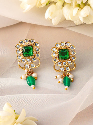 American Diamond Zirconia Green Beaded Necklace Set