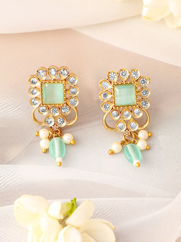 American Diamond Zirconia Green Beads Necklace Set