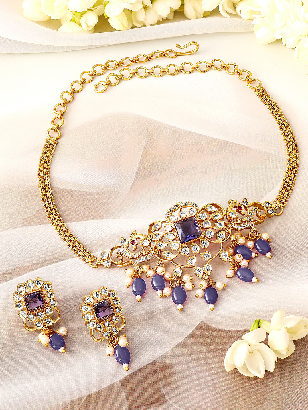American Diamond Zirconia Blue Choker Set