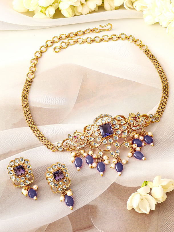 American Diamond Zirconia Blue Choker Set