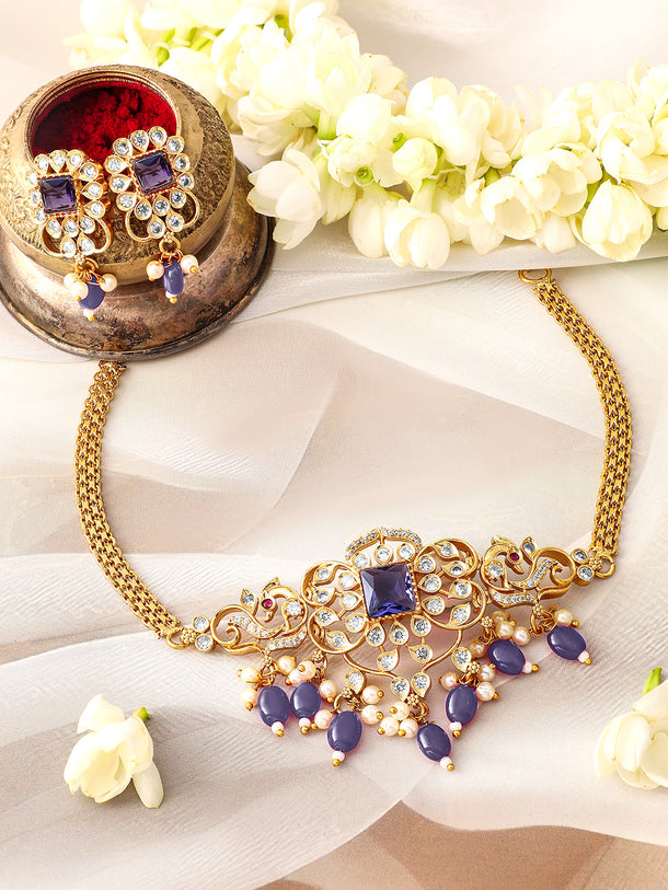 American Diamond Zirconia Blue Choker Set