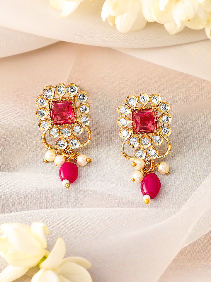 Red & White American Diamond Zirconia Necklace Set