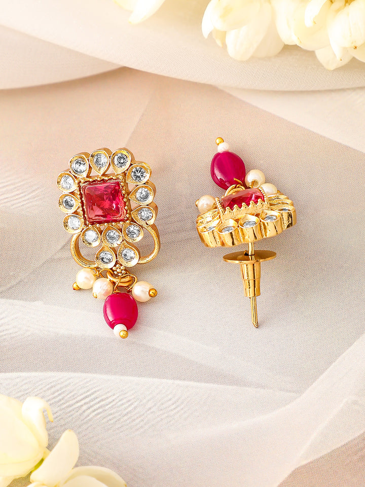 Red & White American Diamond Zirconia Necklace Set