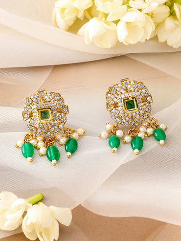 Green Beaded American Diamond Zirconia Necklace Set