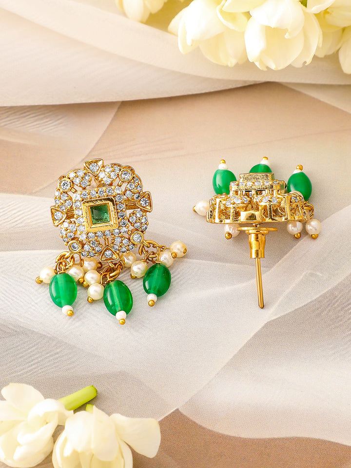 Green Beaded American Diamond Zirconia Necklace Set