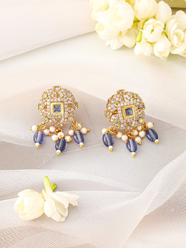 American Diamond Zirconia Blue Beaded Necklace Set