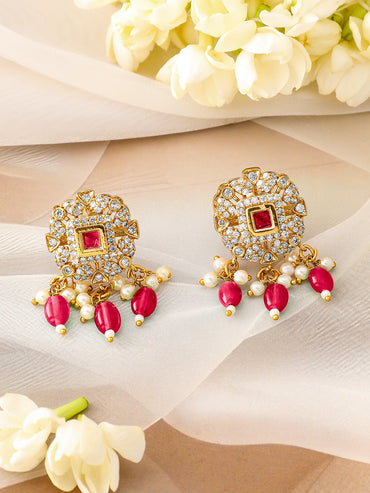 American Diamond Zirconia Red Beads Necklace Set