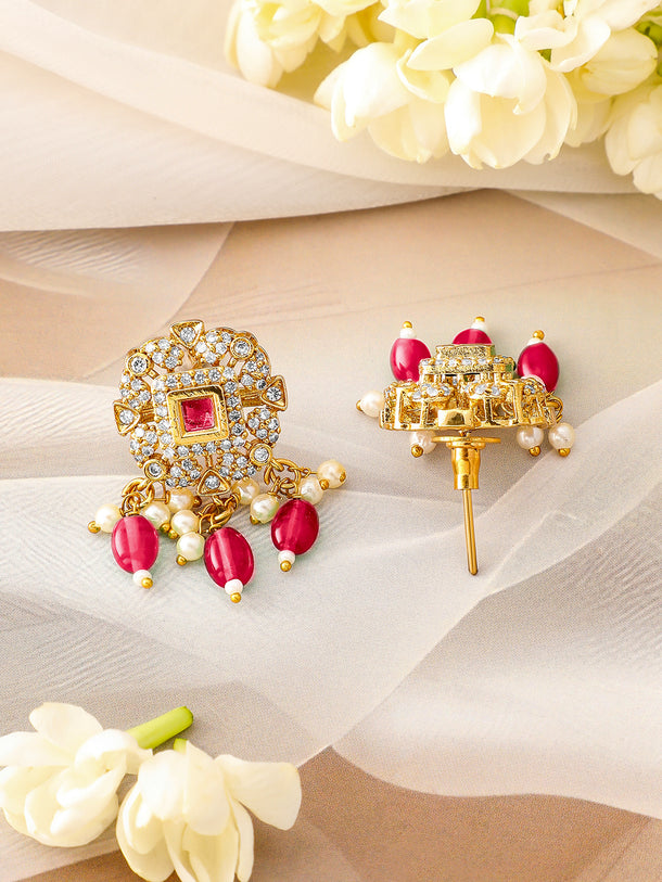 American Diamond Zirconia Red Beads Necklace Set