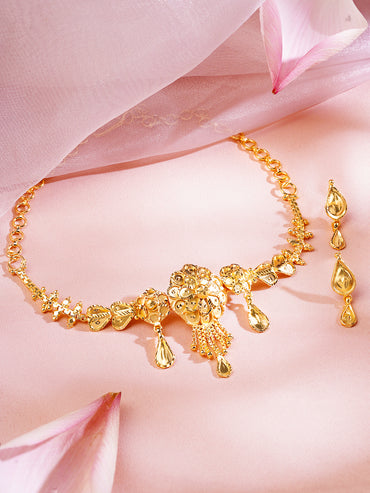 Gold Floral Paisley Drop Choker Set