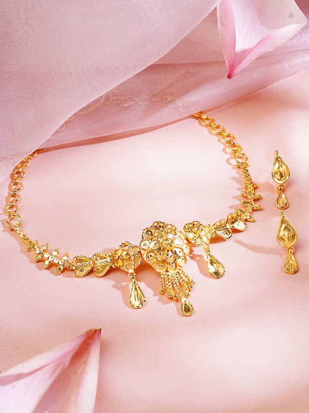 Gold Floral Paisley Drop Choker Set