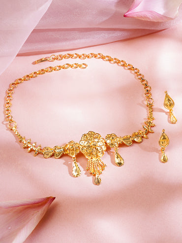 Gold Floral Paisley Drop Choker Set