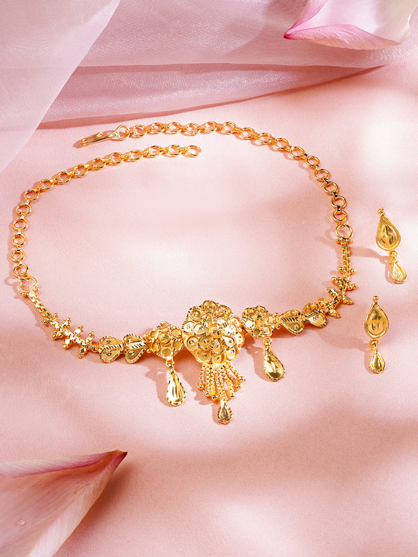Gold Floral Paisley Drop Choker Set