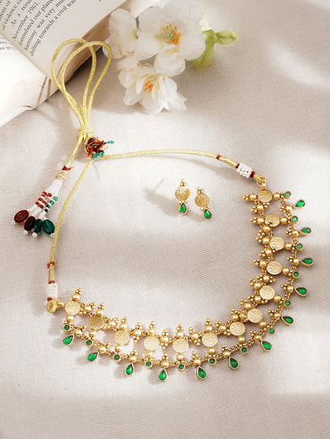 Gold Plated Green Drop Choker Necklace Set