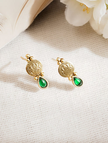 Gold Plated Green Drop Choker Necklace Set