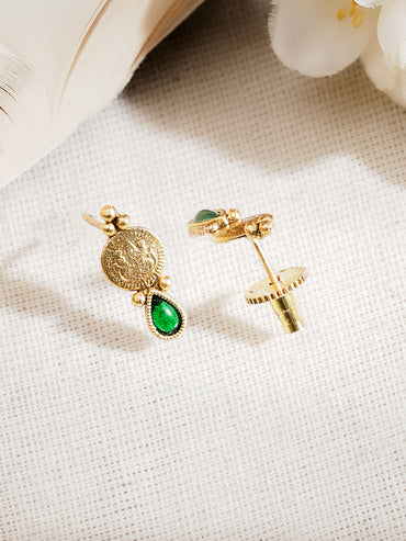 Gold Plated Green Drop Choker Necklace Set