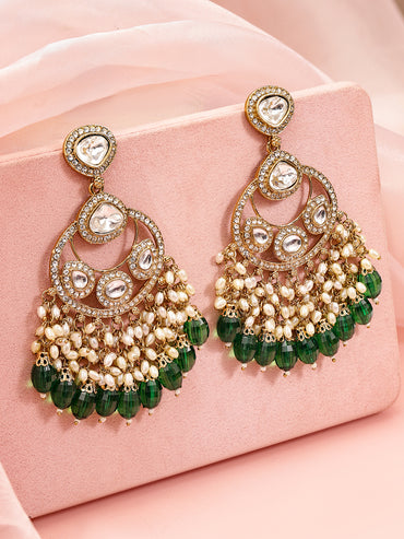 Ethnic Glow Green White Kundan Chandbali