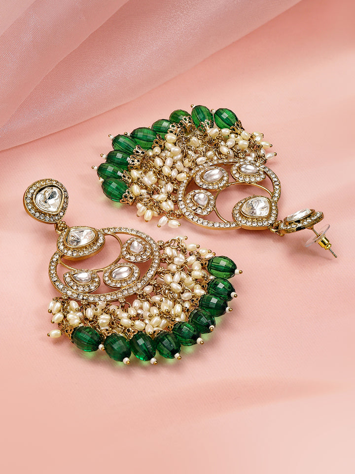 Ethnic Glow Green White Kundan Chandbali