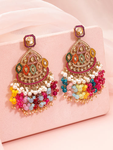 Rainbow Charm Kundan Beads Danglers