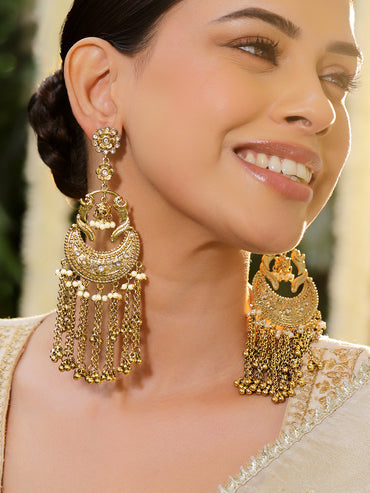 Tassel Dangler Earrings With Pearl & Gold Beads