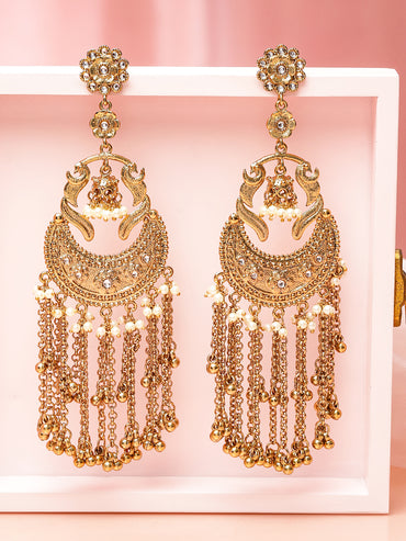 Tassel Dangler Earrings With Pearl & Gold Beads