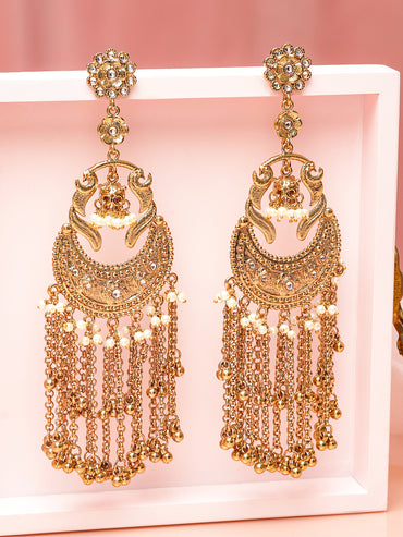 Tassel Dangler Earrings With Pearl & Gold Beads