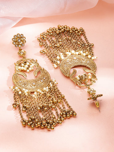 Tassel Dangler Earrings With Pearl & Gold Beads