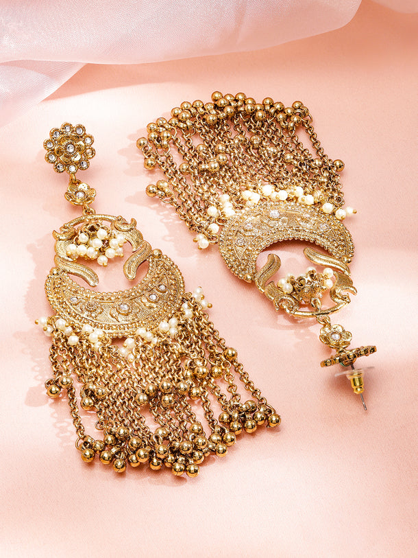 Tassel Dangler Earrings With Pearl & Gold Beads
