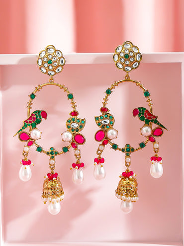 Pink & Green Bird Charm Danglers