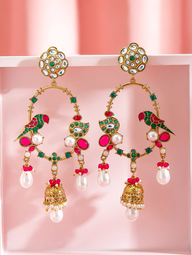 Pink & Green Bird Charm Danglers