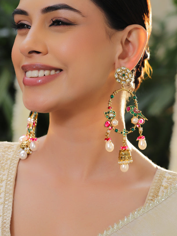 Pink & Green Bird Charm Danglers