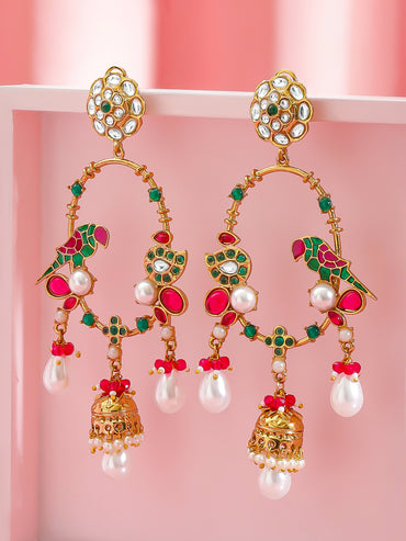 Pink & Green Bird Charm Danglers