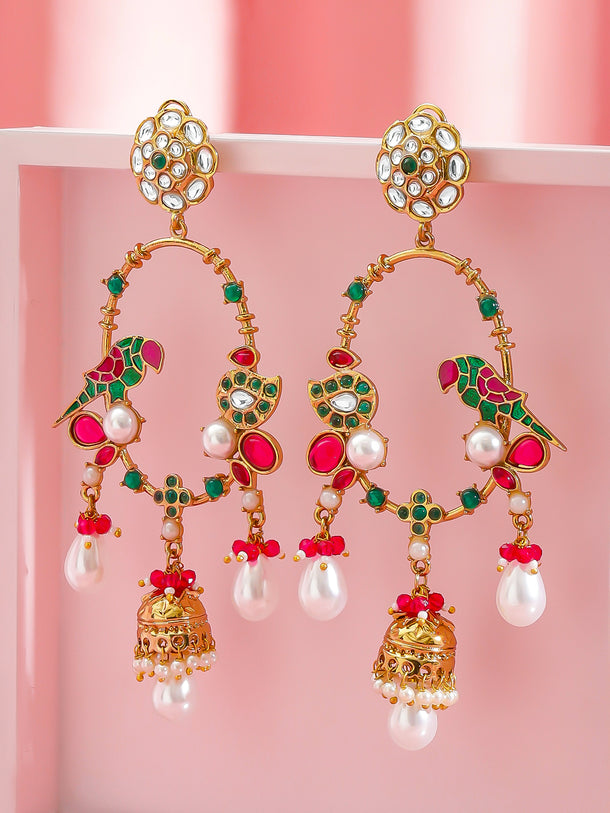 Pink & Green Bird Charm Danglers