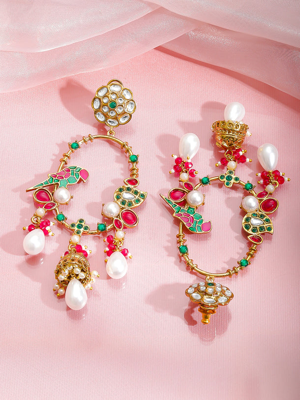 Pink & Green Bird Charm Danglers