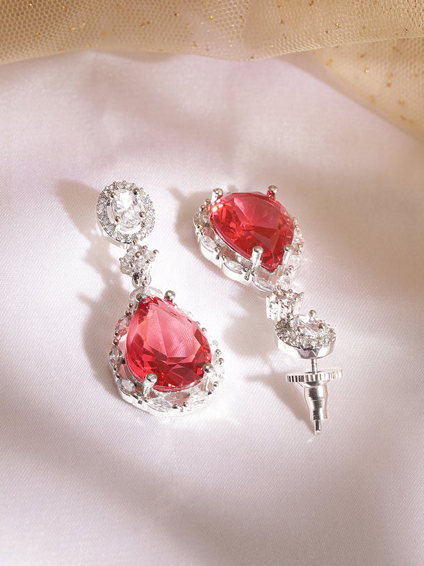 American Diamond Zirconia Ruby Drop Earrings