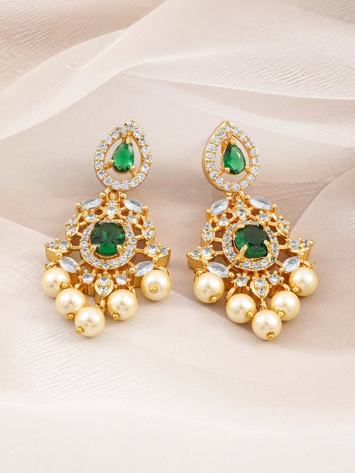Regal Aura Green Stone & Pearl Danglers