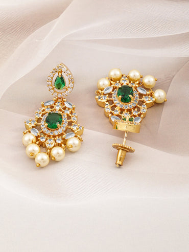 Regal Aura Green Stone & Pearl Danglers