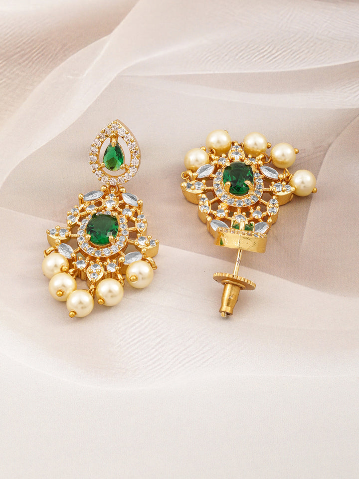 Regal Aura Green Stone & Pearl Danglers