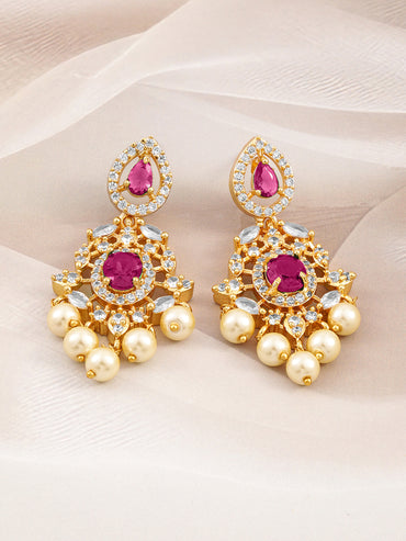 Regal Aura Green Stone & Pearl Danglers